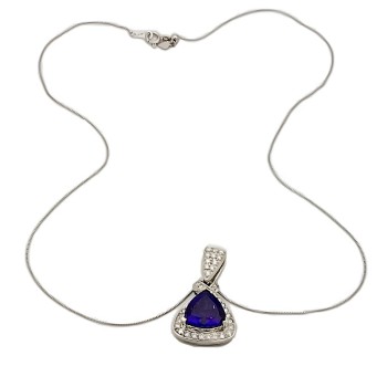 Platinum Tanzanite/Diamond Pendant with Chain